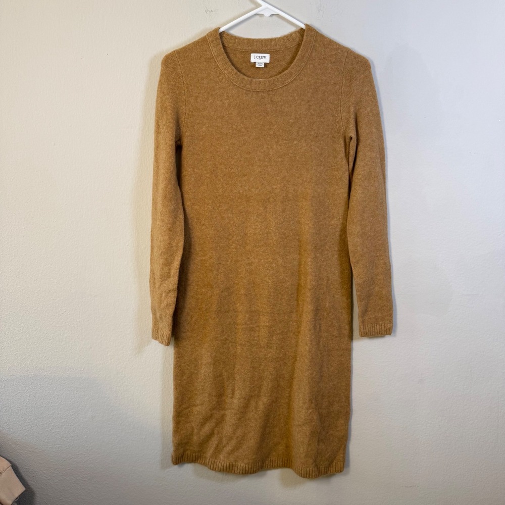 J.Crew Camel Brown Wool Blend Long Sleeve Knit Sweater Dress XXS